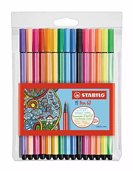 Rotulador premium STABILO Pen 68 - Estuche de plástico con 5 colores neón y 10 estándar