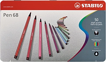Rotulador premium STABILO Pen 68 - Caja de metal con 50 colores surtidos