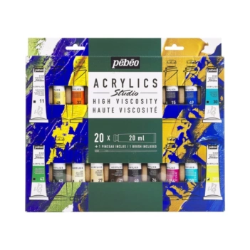 Set 20 tubos acrílico Studio y pincel Pebeo 20ml