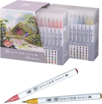 Set 120 Echte Kwast Zig Schone Kleur Kuretake markers