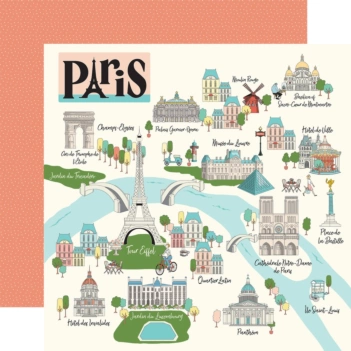 Carte de Paris en papier Paris Carta Bella 30x30cm