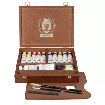 Wooden kit of 10 Mussini Schmincke 35ml oil paint tubes