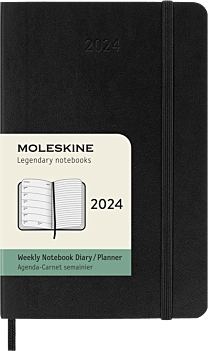 Klassische Agenda 2024, schwarzer Softcover-Einband, 9 x 14 cm, Moleskine