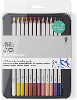 Winsor and Newton Metallkasten mit 24 Aquarell-Buntstiften
