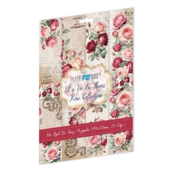 Kit 4 papeles de arroz Rosé La Vie en Fleurs II PapersForYou 54x33cm