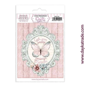 Tecido para Scrapbooking e Cartonagem Moldura com Borboleta Rosa 12x17cm