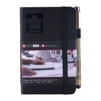 Sakura Set Pigma Micron PN zwarte marker en Black Tekenblok 9x14cm