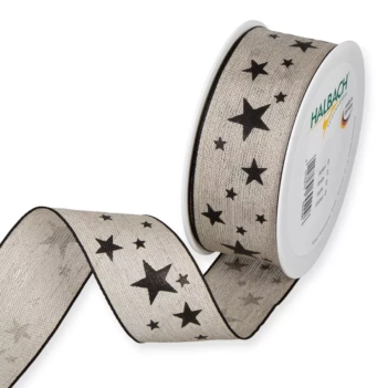 Halbach Black Stars Printed Linen Ribbon 40mm