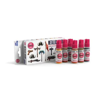 Set of 10 Quick Gen Metallic model paints by AK Interactive, 18ml
