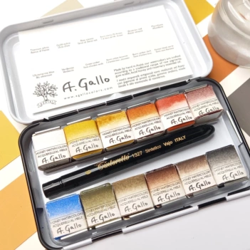 A.Gallo Metallbox 12 Aquarell Halb Godet  