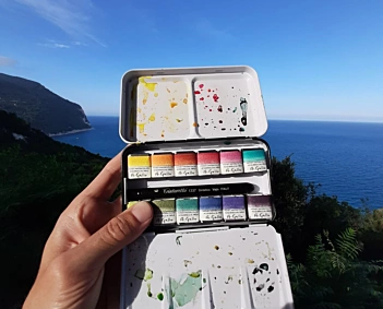 Boîte métallique 12 demi godet aquarelle Signature A. Gallo