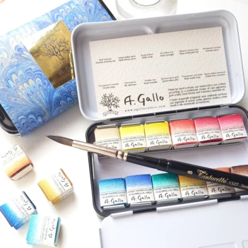 A.Gallo Metallbox 12 Aquarell Halb Godet  