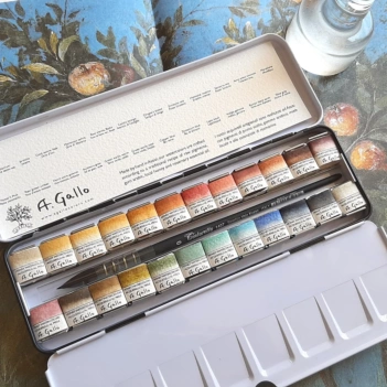 Boîte métallique 24 demi godet aquarelle Naturale A. Gallo