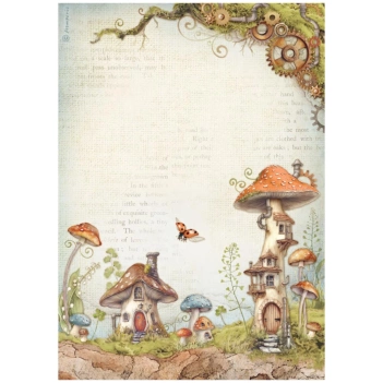Rice Paper Mushroom Houses Romantic Hidden Grove Stamperia 21x30cm