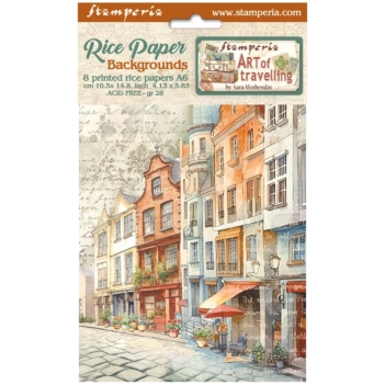 Set 8 rice papers Art of Travelling Stamperia 10x15cm