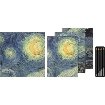Set mit 3 Cahier-Notitzheften und 5 Bleistiften „Vincent van Gogh“ von MoMA Moleskine, 19 x 25 cm