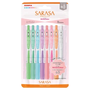 Zebra Sarasa Clip Milkcolor Set 8 Gelstifte  0,5mm
