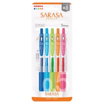 Zebra Sarasa Clip Set 5 Farbige Gelstifte   0,5mm