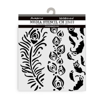Modelo de stencil Penas Masquerade Stamperia 12x12cm