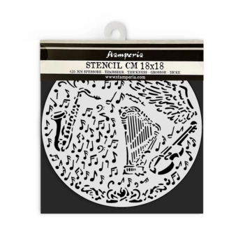 Modelo de stencil Instrumentos Music Stamperia 18x18cm