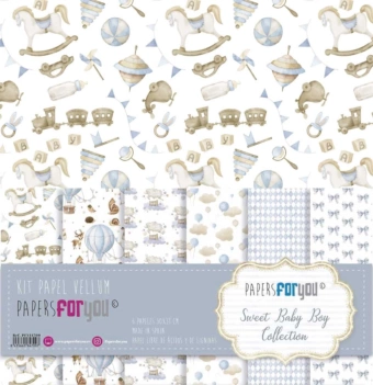 Kit 6 Papéis Vellum Sweet Baby Boy PapersForYou 30x30cm