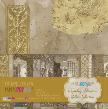 Kit 8 Carte Stoffa Wizarding Adventure Yellow Collection PapersForYou 30x31m
