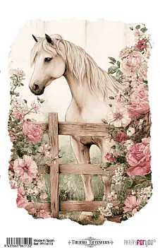 Thermo Transfer Boerderij &amp; Bloemen Paarden PapersForYou 20x30cm