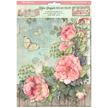 Conjunto de 6 papéis para arroz House of Roses Stamperia 21x30cm