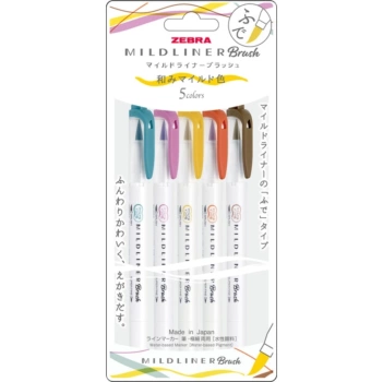 Zebra Mildliner Washi Set 5 Soft Pinselstifte 