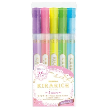 Zebra glitter Kirarich Set 5 keilförmigen Markern  3,5mm