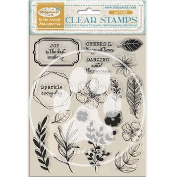 Kit de carimbos transparentes Flores e Folhas Masquerade Stamperia