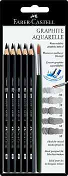 Faber Castell 6 Wasservermalbare Bleistifte + Pinsel