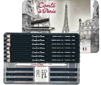 Conté a Paris Metallbox 15 Stück Zeichnung Pierre Noire