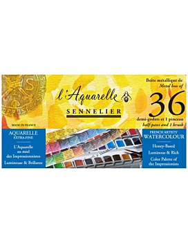 Metal box 36 half godets watercolour Extrafine Sennelier