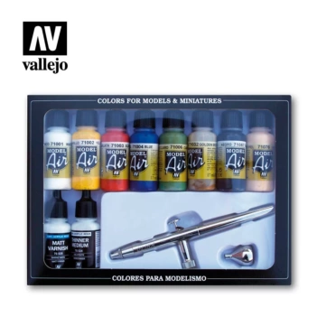 Kit de Pintura de Modelismo Air Colores Básicos + Aerógrafo Vallejo