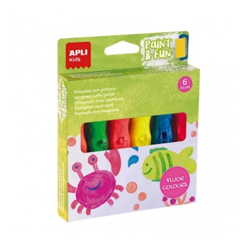 Set of 6 fluoride gouache paints in tube with paintbrush Paint &amp; Fun Apli