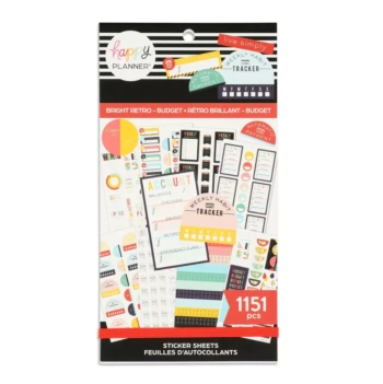 Super Pack de adesivos retrô brilhante planejador feliz com orçamento
