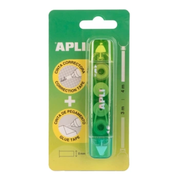 Corrector doble función cinta y pegamento verde Apli