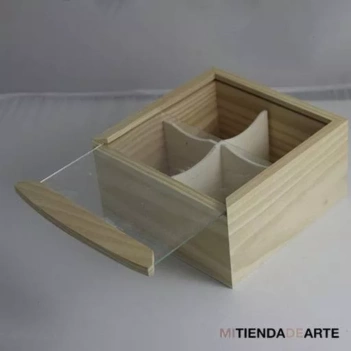 Box for infusions in wood with glass and divisions