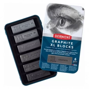 Derwent Metalen Case met 6 XL Grafietblokken in Grijstinten