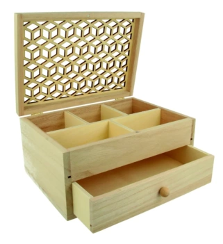 Caja costurero de madera con tapa calada