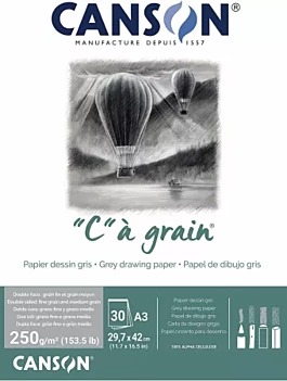 Bloc collé Gris chiné C à grain Canson A3 250g/m²