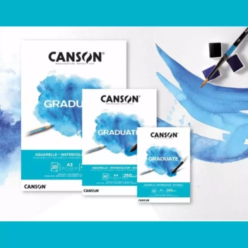 Graduate gelijmd aquarelblok 1-zijdig fijnkorrelig Canson 250 g/m²