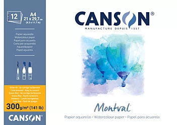Bloc Montval Acuarela 12 hojas encolado A4 300g/m² Grano fino Canson