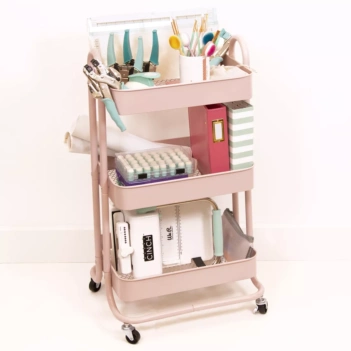 Craftelier Pink Scrap Rolling Cart With 3 Shelves
