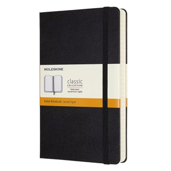 Klassisches schwarzes Notizbuch mit 13 x 21 cm gestreiftem Hardcover