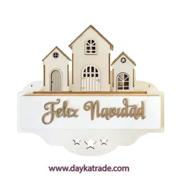 Cartel Feliz Navidad con 3 Casitas Dayka 35x30cm