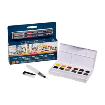 Derwent Line & Wash Box 12 Godet Pinsel mit Wassertank und Markern