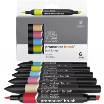 Set van 6 Promarker Brush middentonen Winsor & Newton Markers