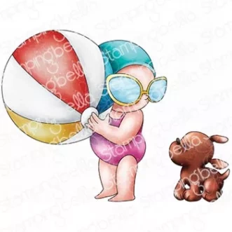 Rubber Stamps Summer bundle girl with a beach ball and puppy Stamping Bella